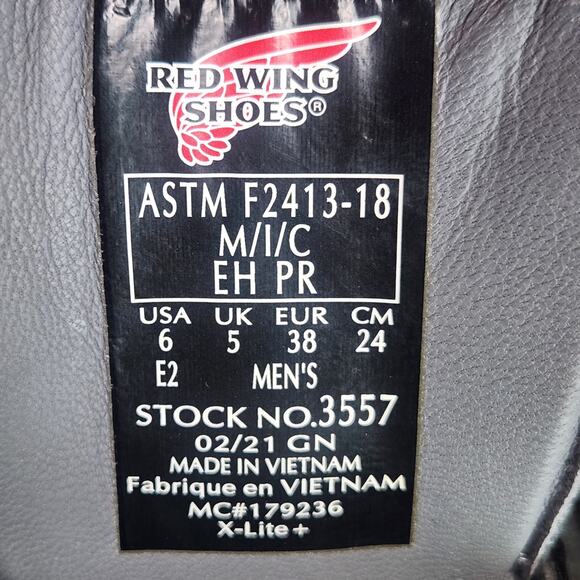 Red Wing Shoes 3557 Men's Size 6 Black Leather Work Boots NEW (need laces) - Picture 7 of 16